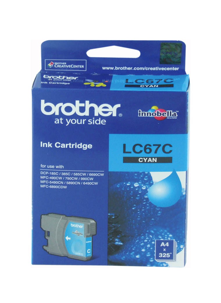 Brother LC-67C Genuine Cyan High-Yield Ink Cartridge (Compatible with MFC-490CW / MFC-5890CN / MFC-6490CW)