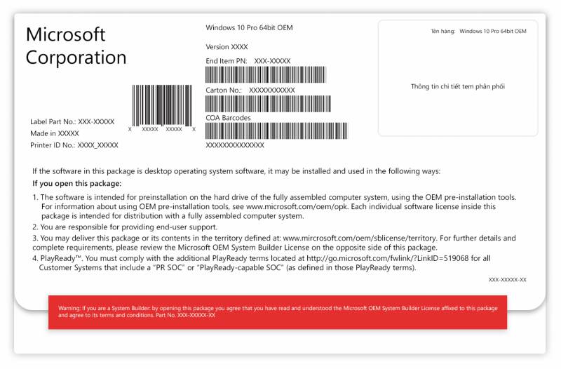 Phần mềm Microsoft Windows 10 Pro 64bit 1pk DSP OEI DVD