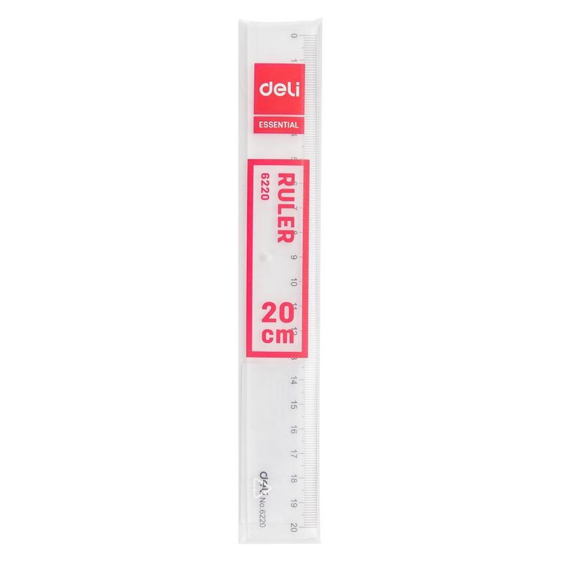デリ (Deli) 6220 20cm 高透明 プラスチック 直定規 (ミリ・センチ 高精度 目盛り / インクにじみ防止 傾斜エッジ / 耐衝撃 アクリル樹脂製 / 事務・製図用)