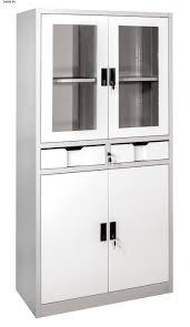 Hoa Phat TS03B 2-Compartment Steel Storage Cabinet with Upper Sliding Glass Doors & Lower Steel Doors (W1000xD450xH1830mm / Grey Powder-Coated)