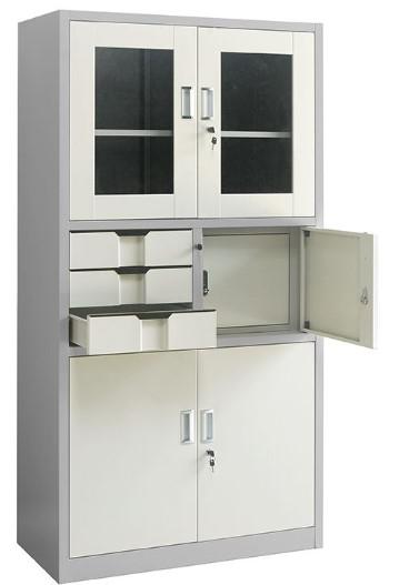 190 Furniture TS03C Heavy-Duty 3-Compartment Steel Office Storage Cabinet with 3 Central Drawers & Combination Lock (W915 x D452 x H1830mm)