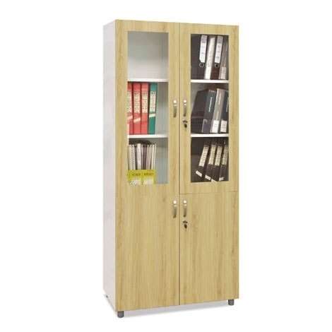 TSG04K-2 2-Door Steel & Wood Office Filing Cabinet with Lock (Powder-Coated Steel Body / Wood-Grain Doors / 3 Adjustable Shelves)