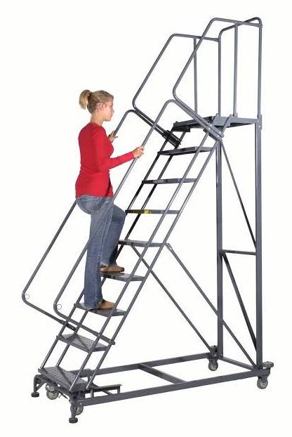 M1500 工業用 移動式 キャスター付き 踏台 ステップラダー 安全手すり付き (40×40×1.2mm鋼管 / 3.0mm滑り止め縞鋼板 / 耐荷重300kg / Ø125mm車輪)
