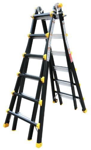 ニカワ (Nikawa) NKB-46 工業用 多機能 伸縮式 兼用 アルミ はしご・脚立 (A型 1.74〜3.04m / 伸縮ストレート 3.6〜6.38m / 2×6段 / 耐荷重 150kg / 質量 19.22kg)