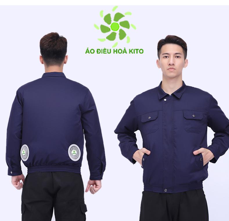 KITO Japanese Technology Air-Conditioned Fan Cooling Workwear Jacket with Detachable Hood - Navy Blue (10,000mAh Battery / 2 Fans / 10-13h Runtime)