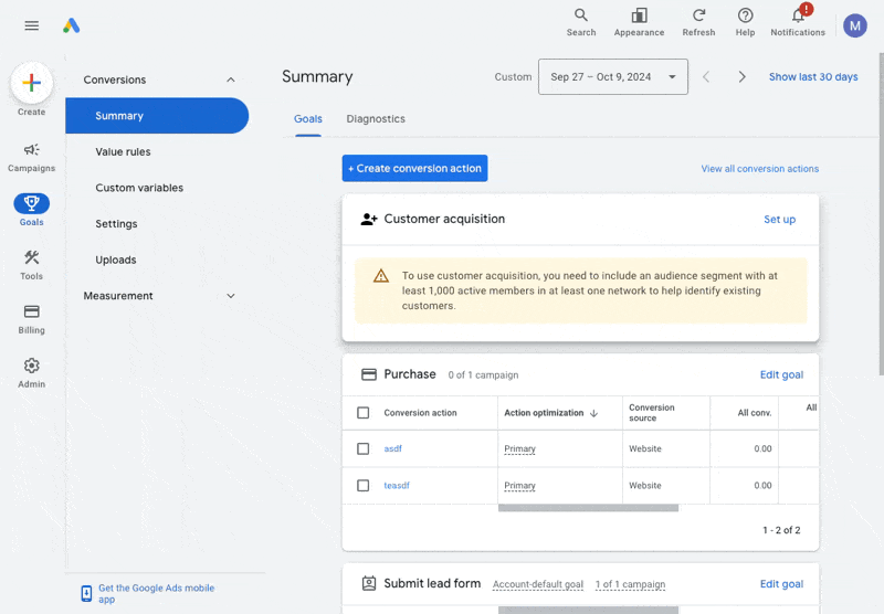 Steps to create a conversion action inside Google Ads