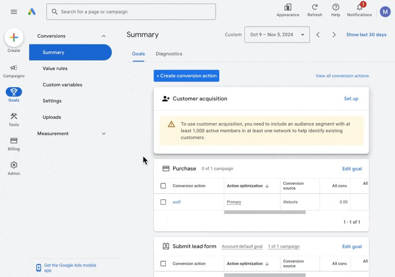 Steps to create a conversion action inside Google Ads