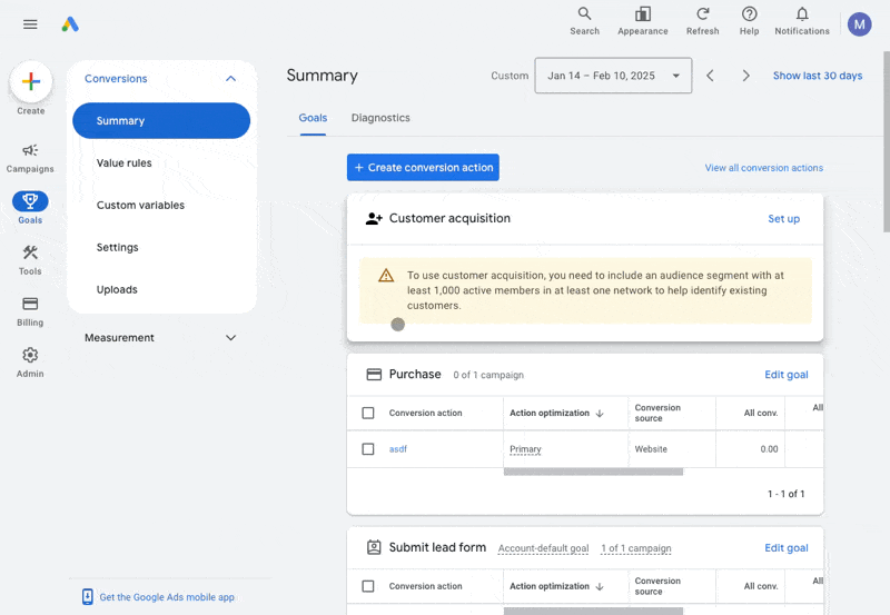 Steps to create a conversion action inside Google Ads