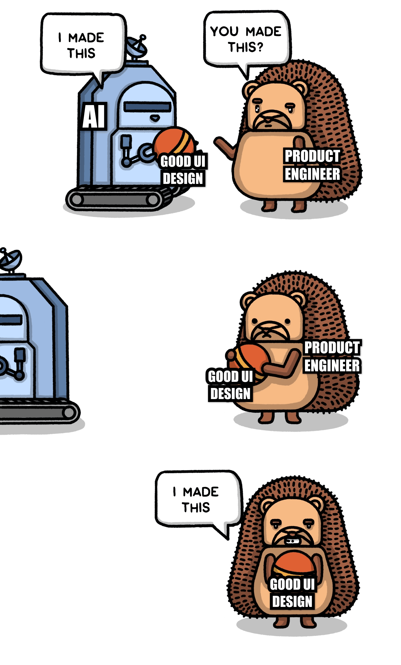 Comic of hedgehog stealing AI's design