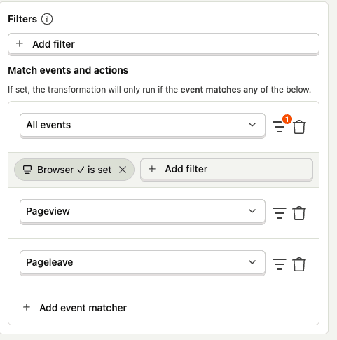Drop events based on combined filters