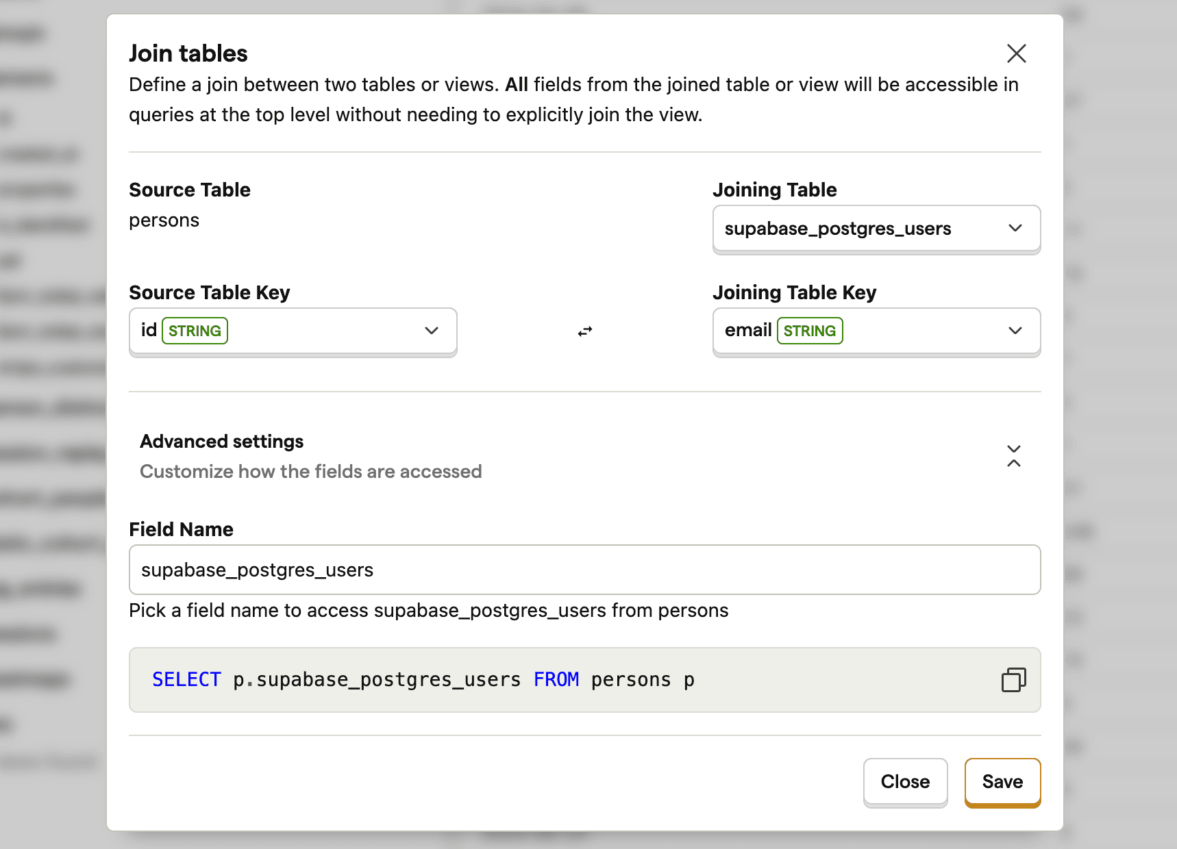 Setting up a join between PostHog's persons table and Supabase users table