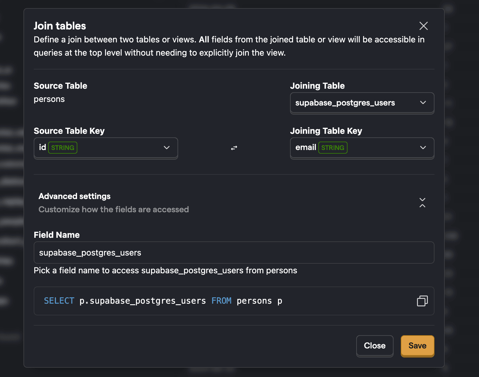 Setting up a join between PostHog's persons table and Supabase users table