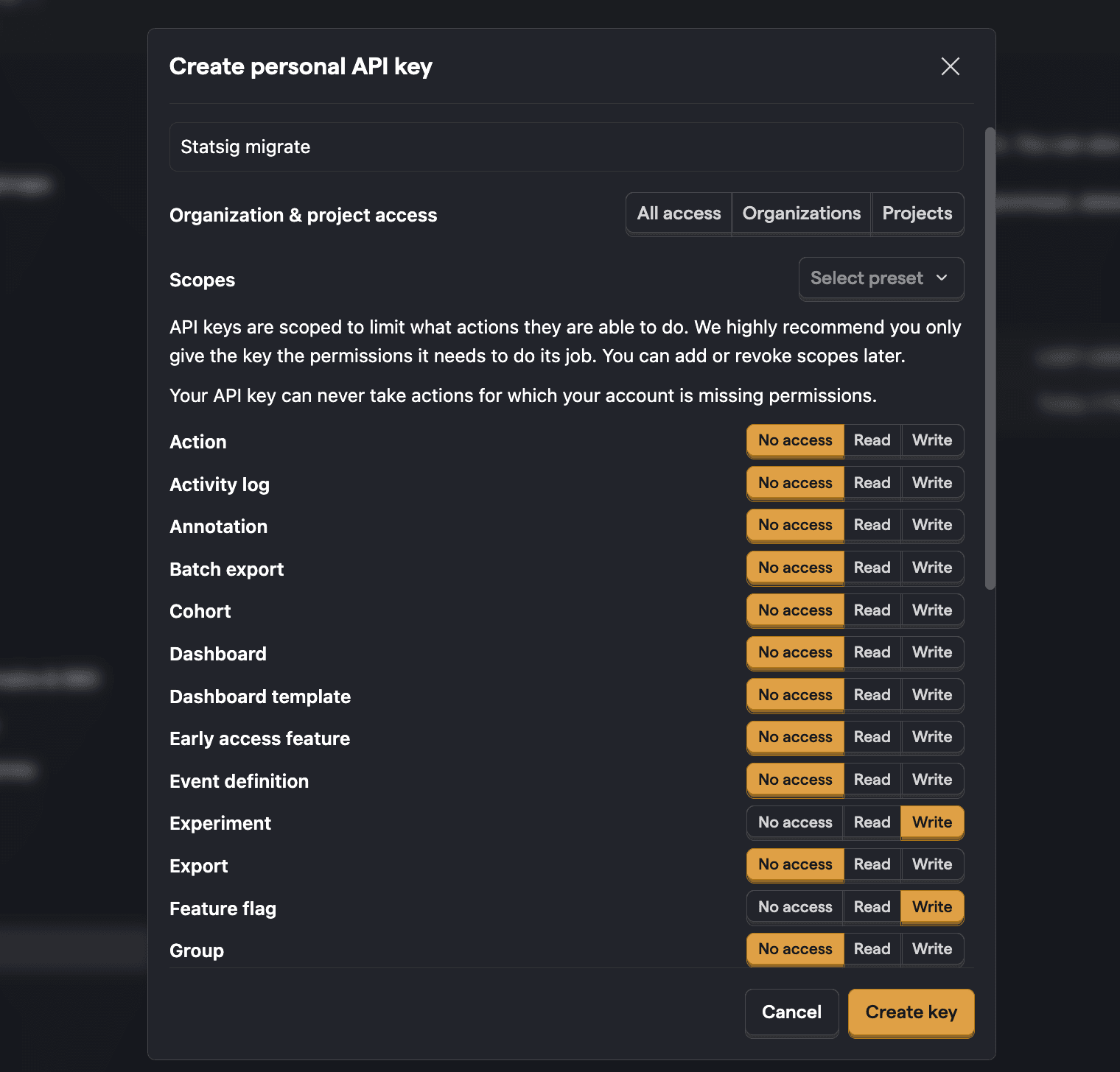 PostHog personal API key