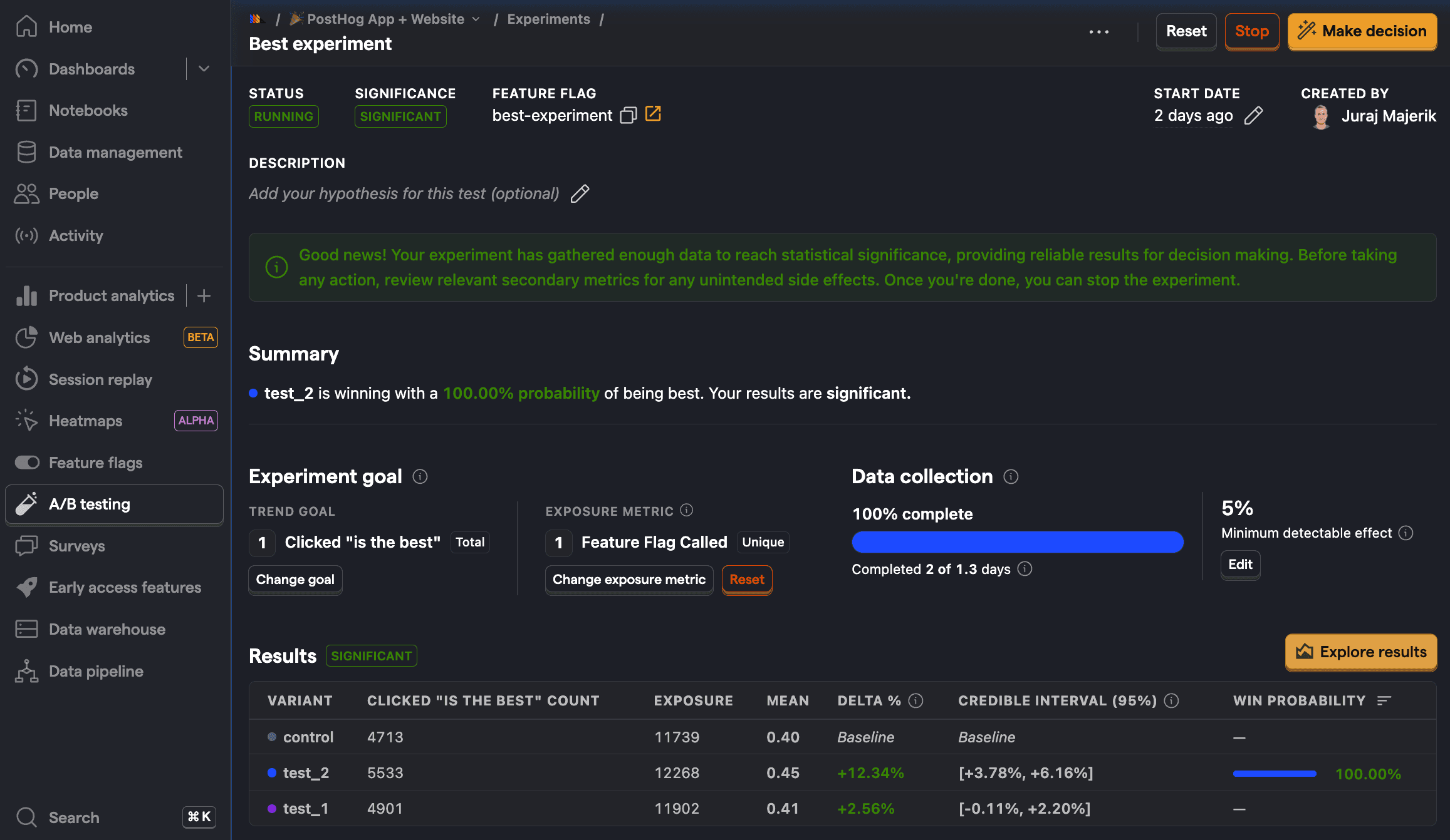 Viewing experiment results