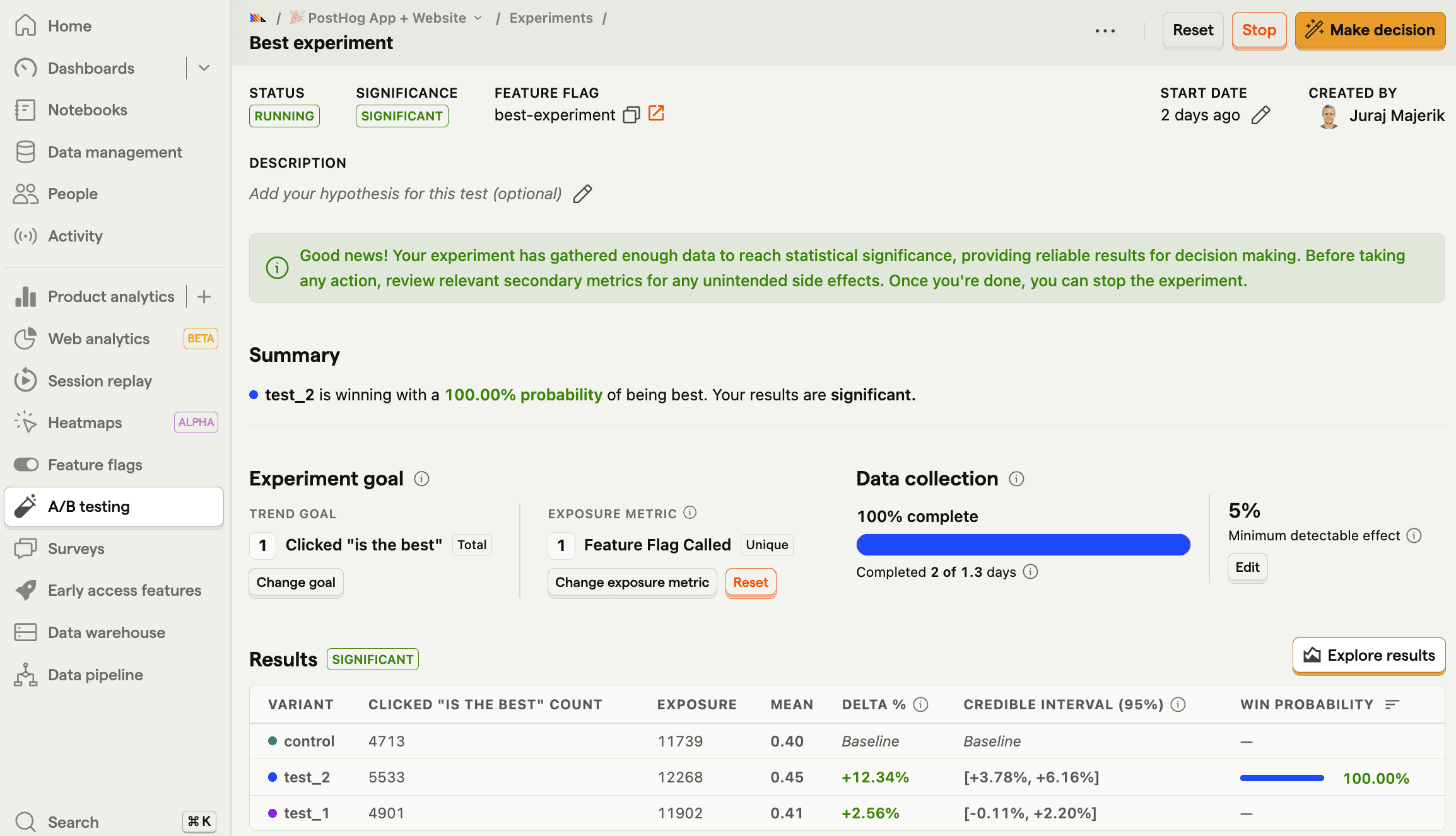 Viewing experiment results