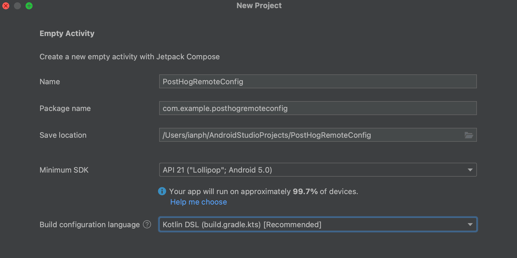 Create Android project
