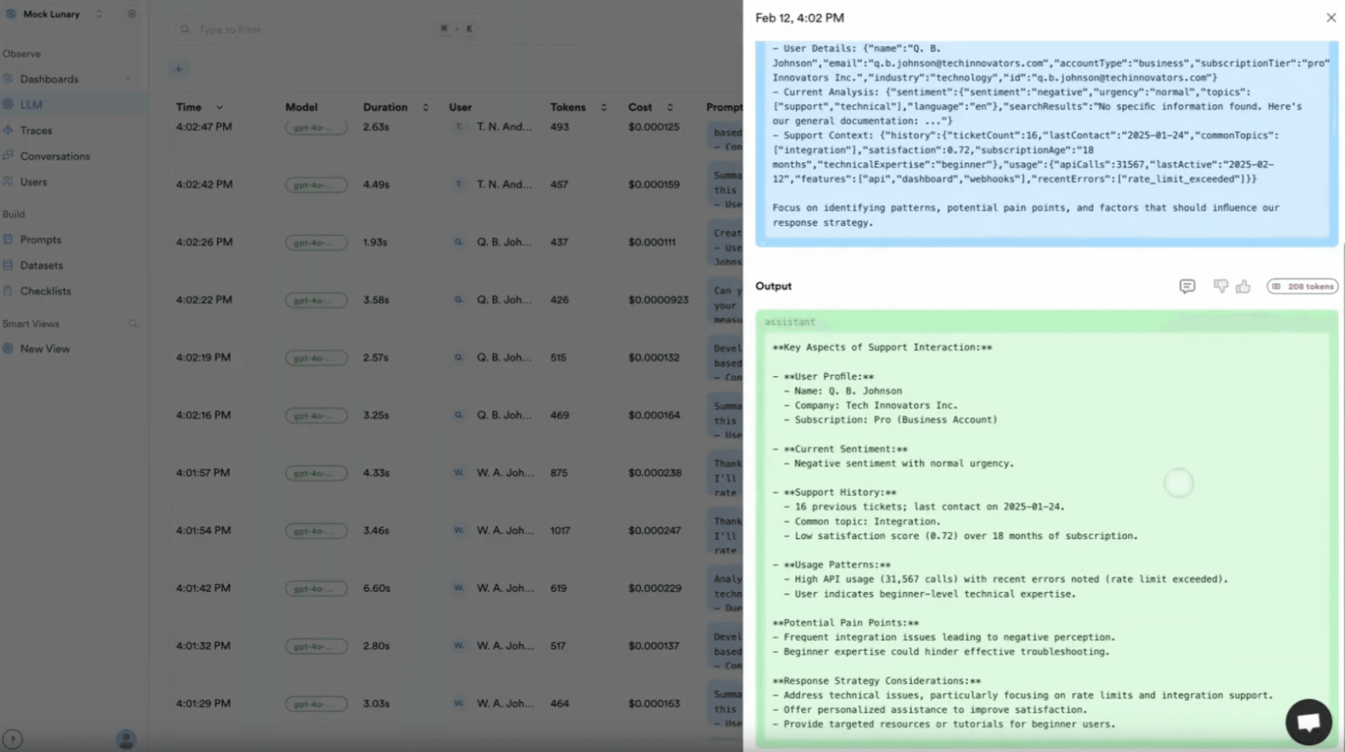 Lunary dashboard
