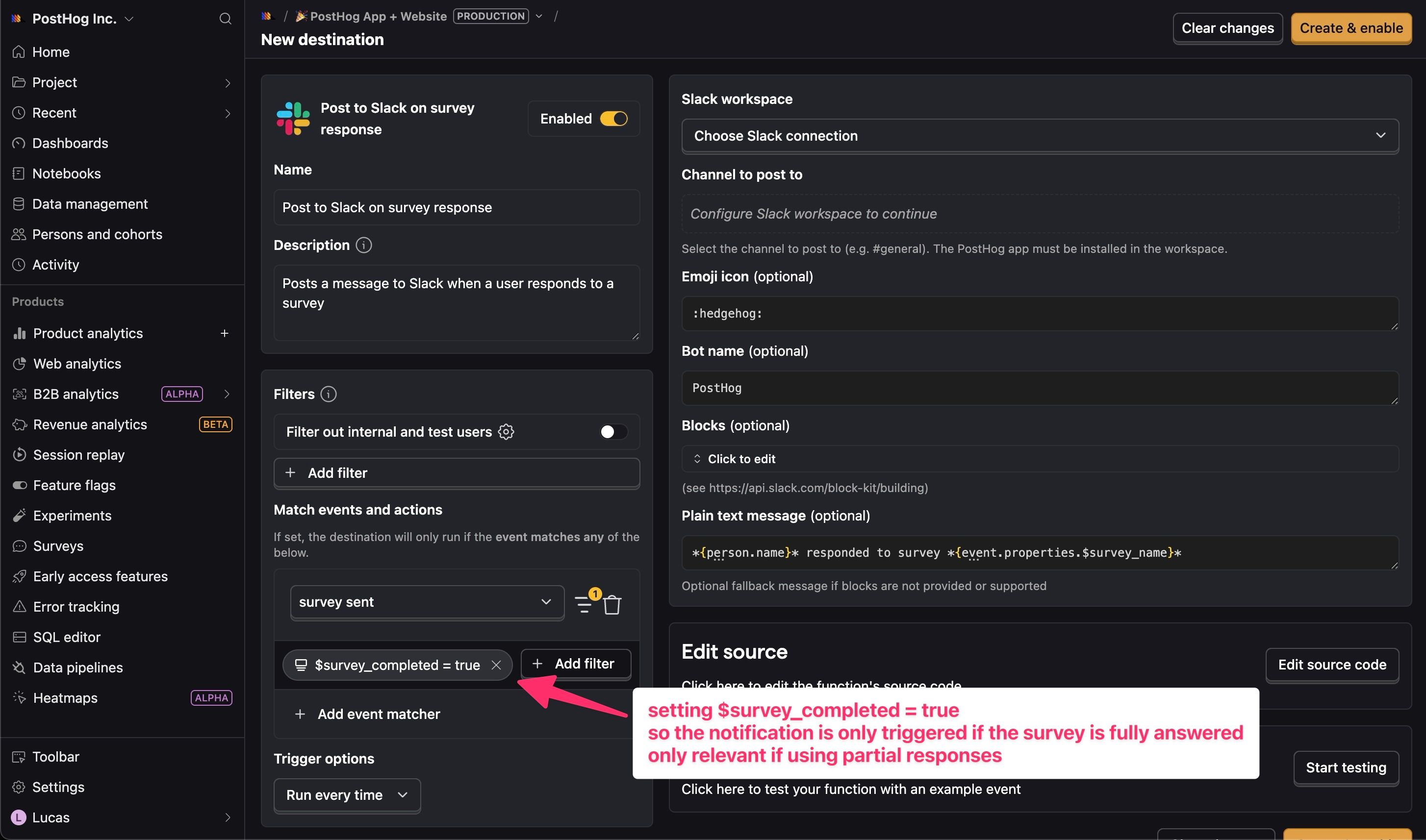 Create Slack destination