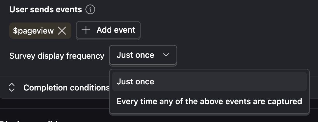 Survey triggered by events under display conditions