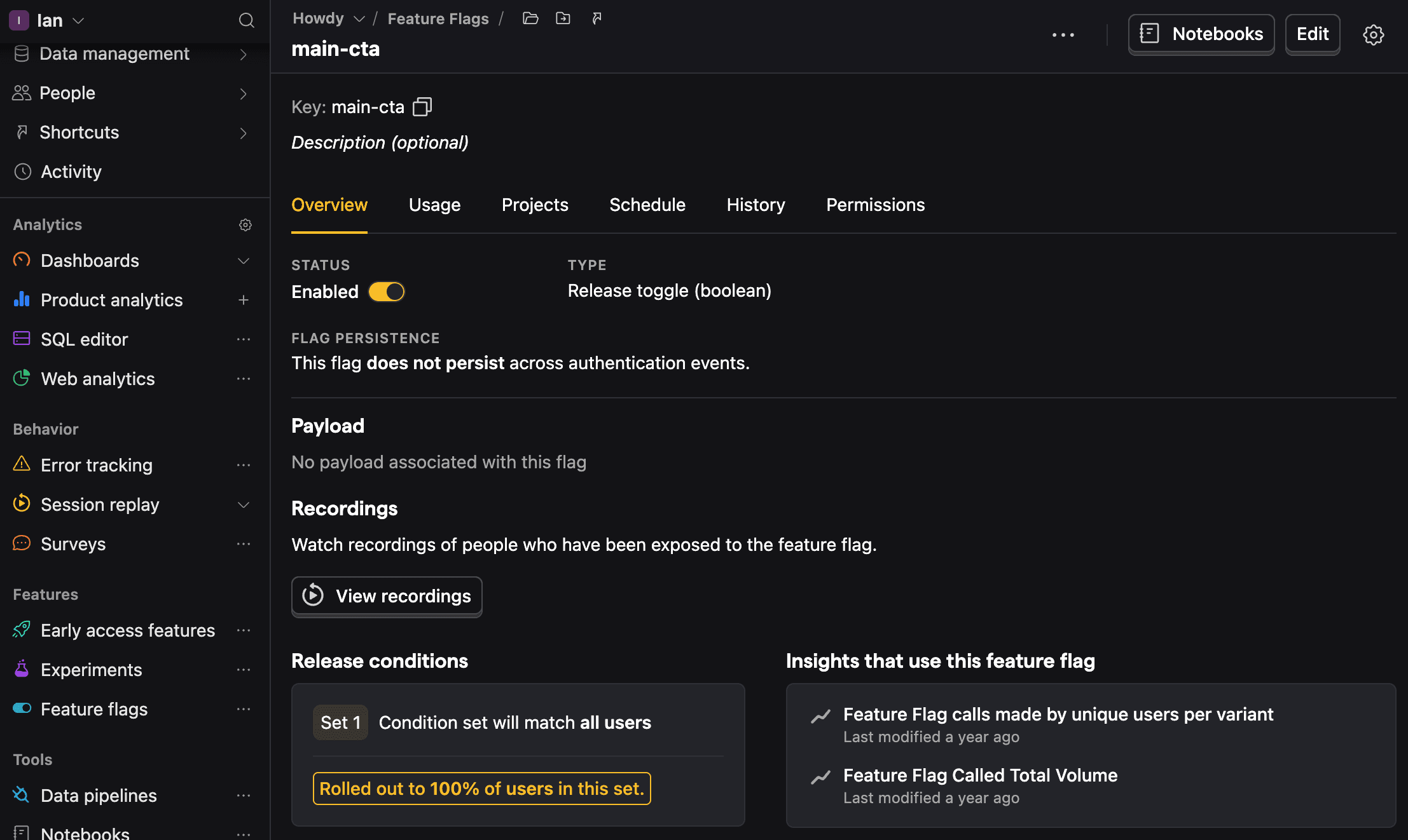Feature flag in PostHog