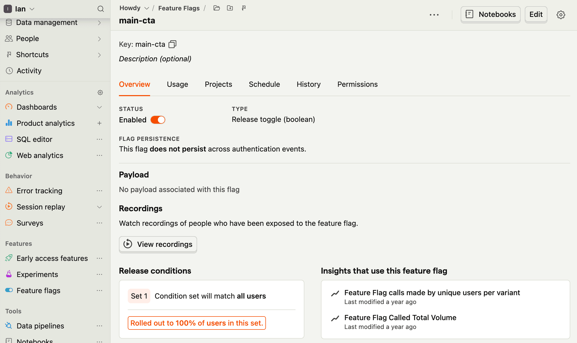 Feature flag in PostHog