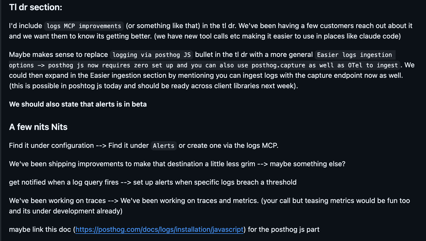 abe logs email feedback