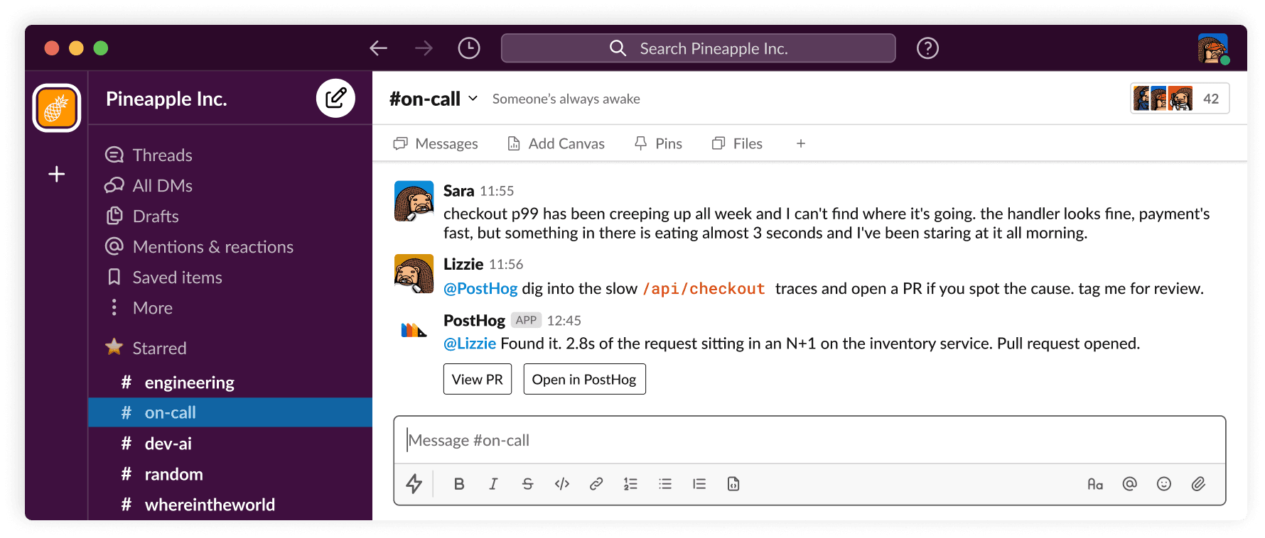 PostHog in Slack, fixing a slow trace