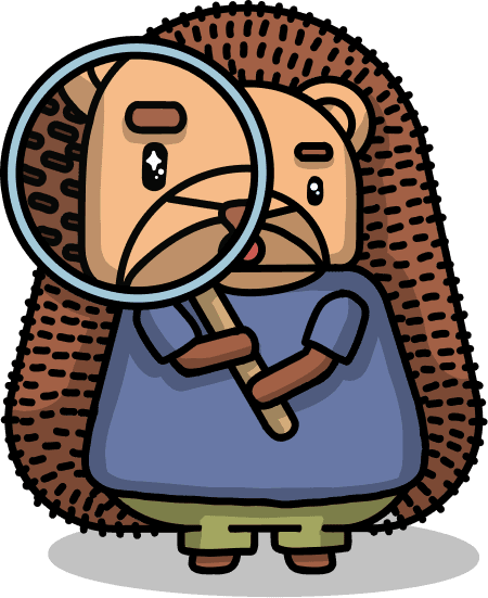 A hedgehog inspecting a stack trace with a magnifying glass