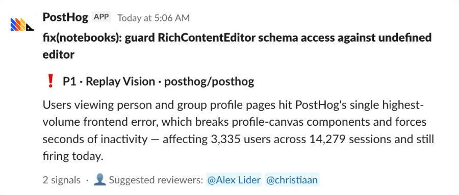 A P1 · Replay self-driving report delivered to a Slack channel