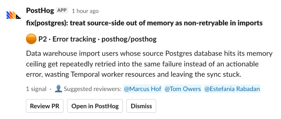 A P2 self-driving report delivered to a Slack channel
