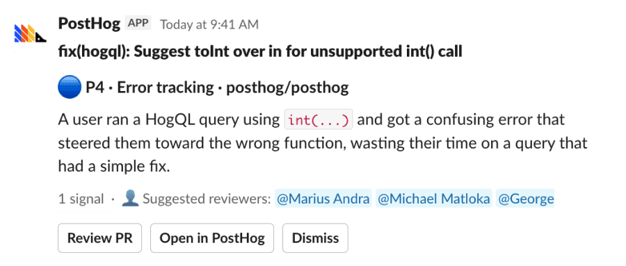 A P4 self-driving report delivered to a Slack channel