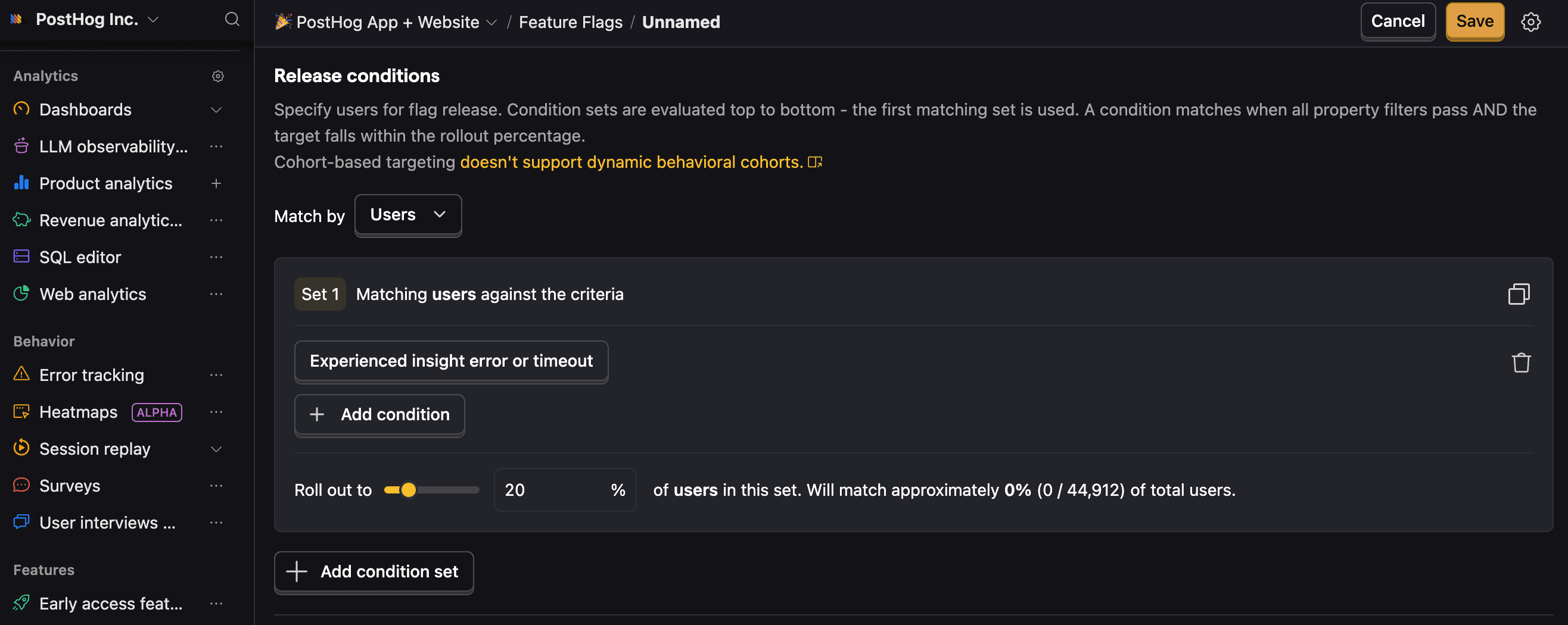 Feature flags taregting error cohorts