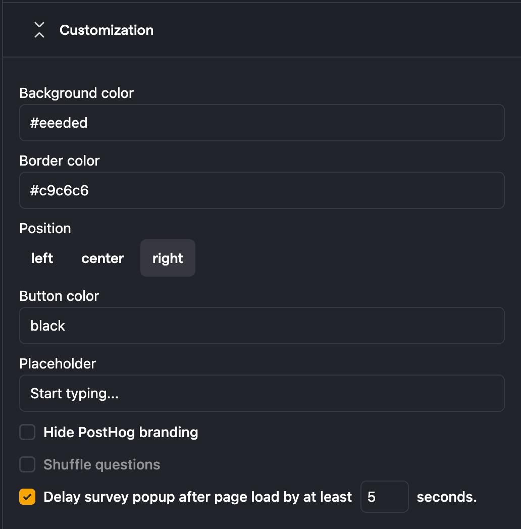 Delay survey customization