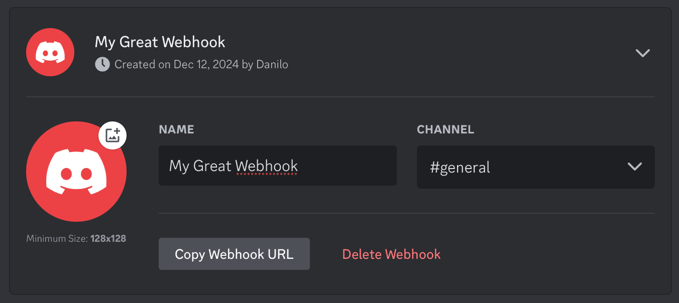 Discord webhook configuration