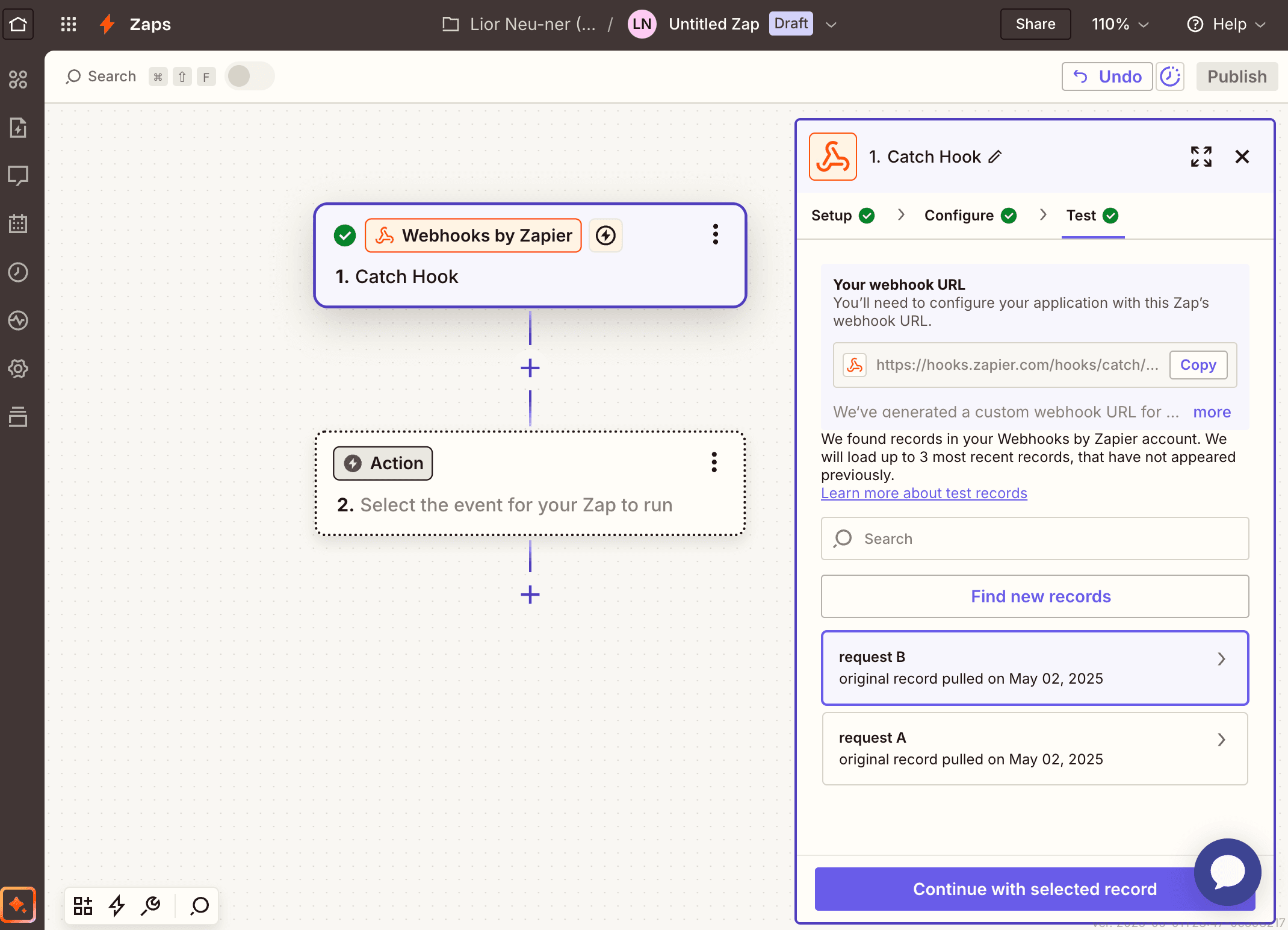 Setting up the webhook trigger in Zapier using PostHog CDP