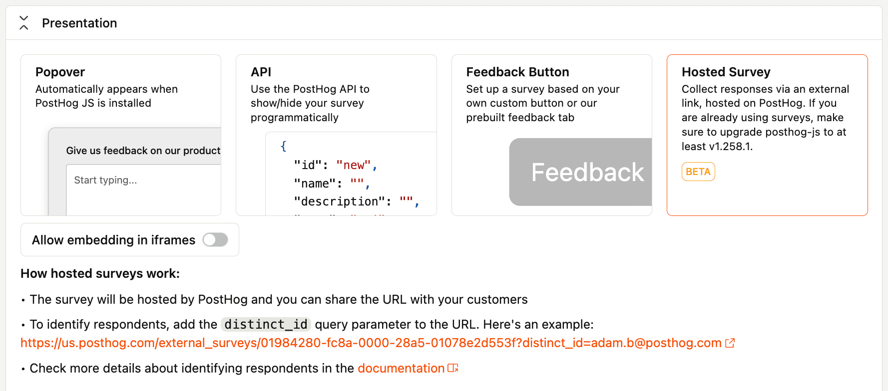 Survey presentation types