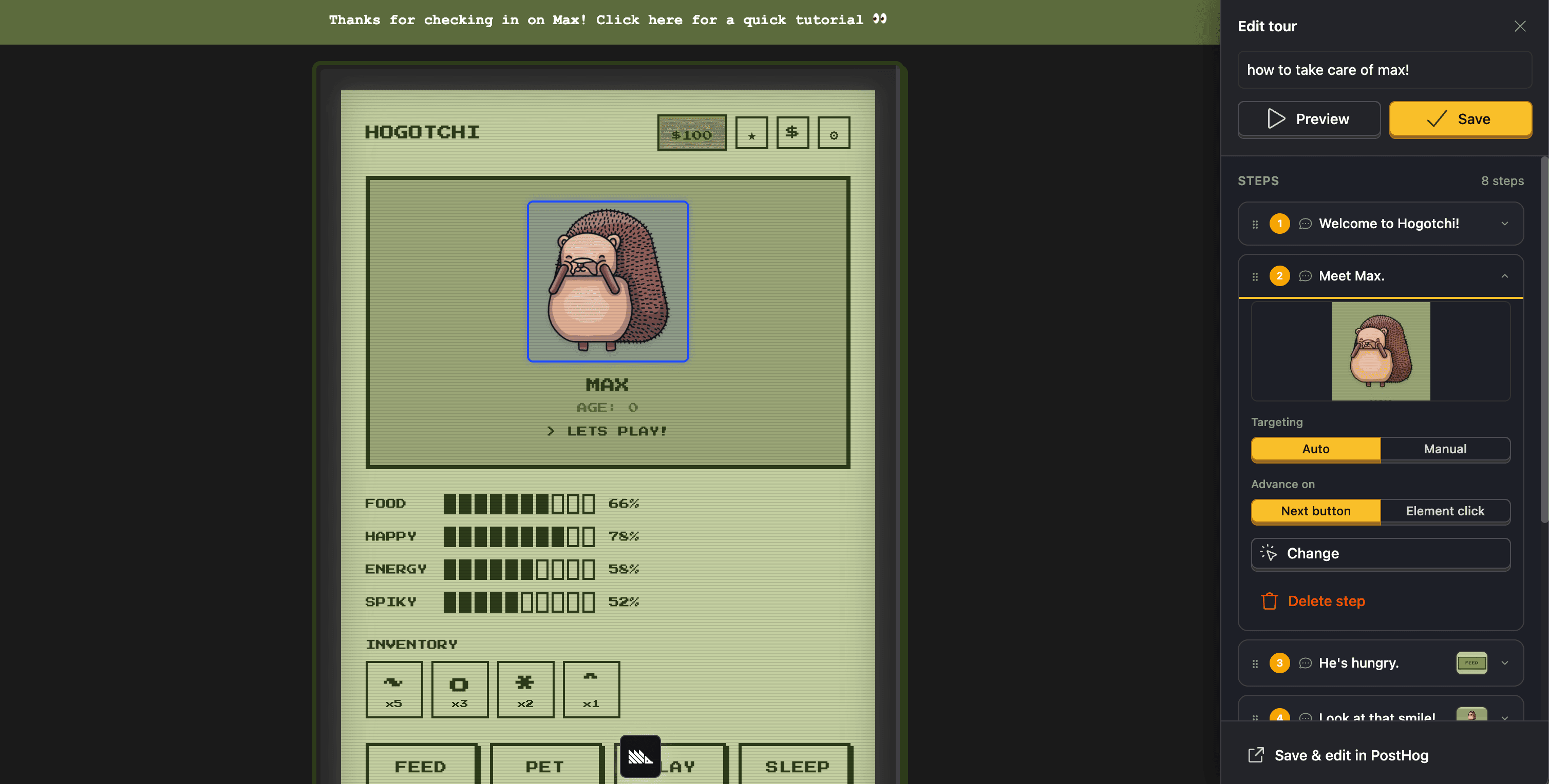 Product Tour Toolbar editor
