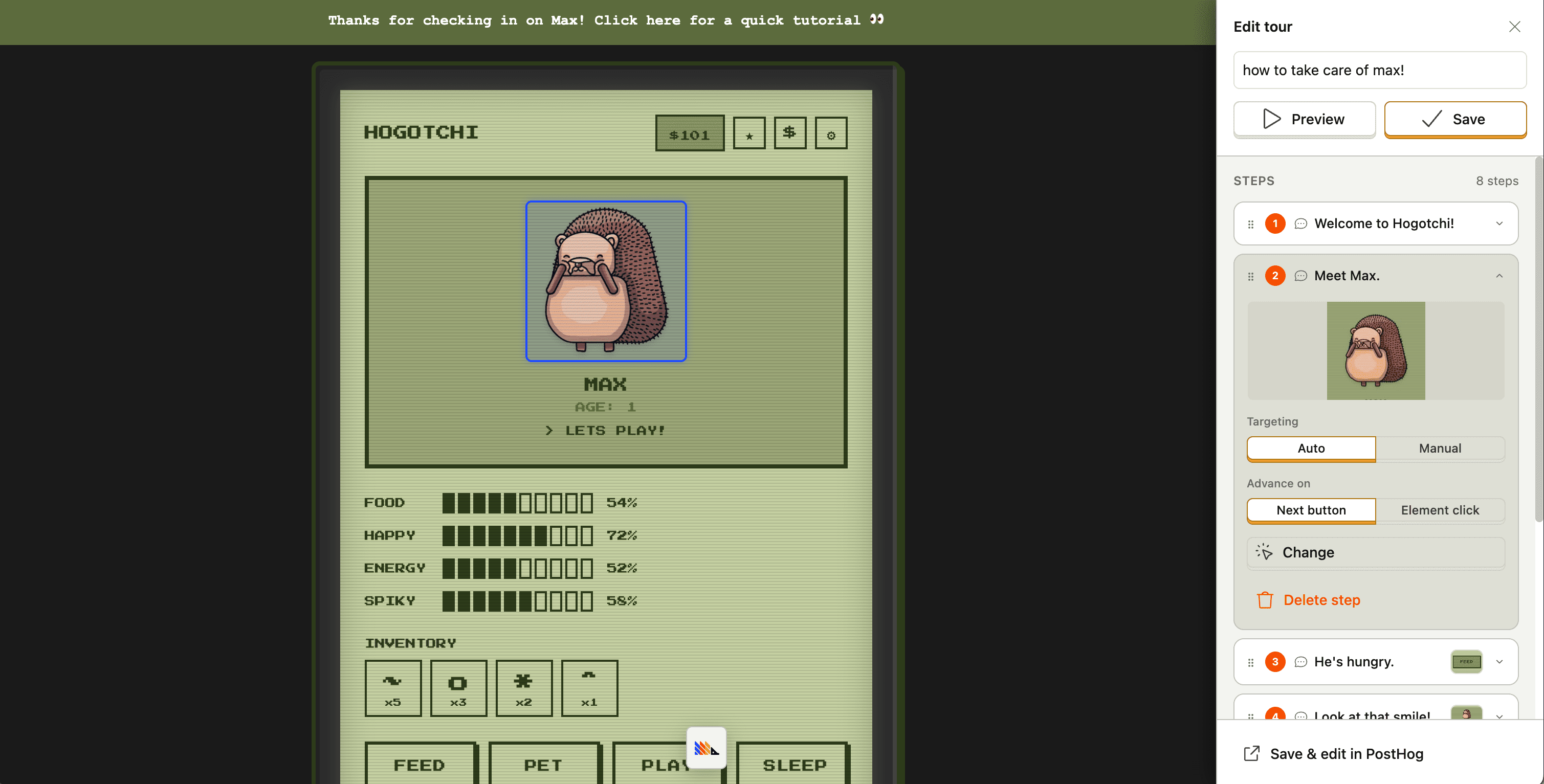 Product Tour Toolbar editor