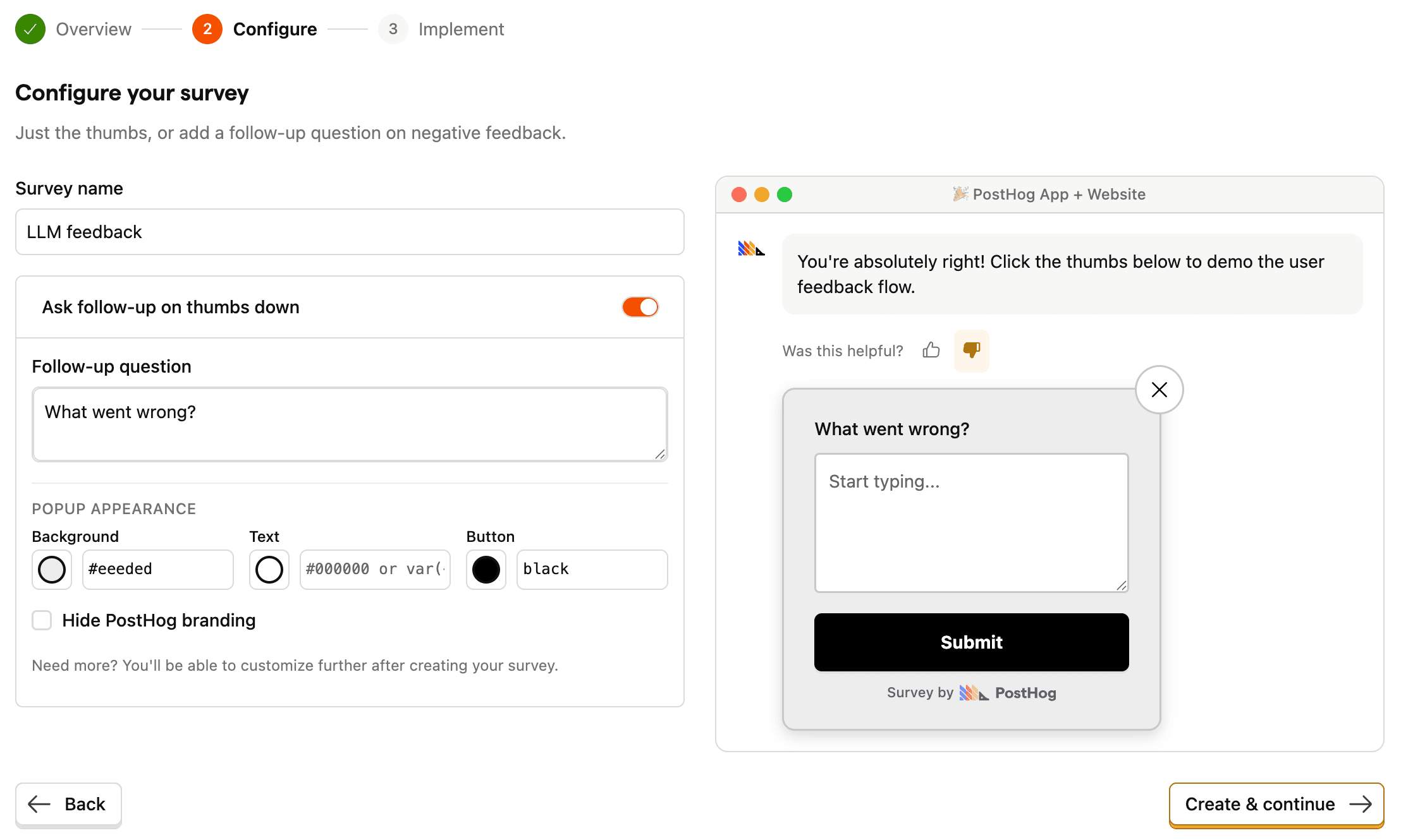 LLM trace survey creation