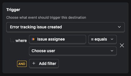 Error tracking alert assignee filtering