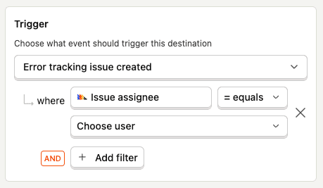 Error tracking alert assignee filtering