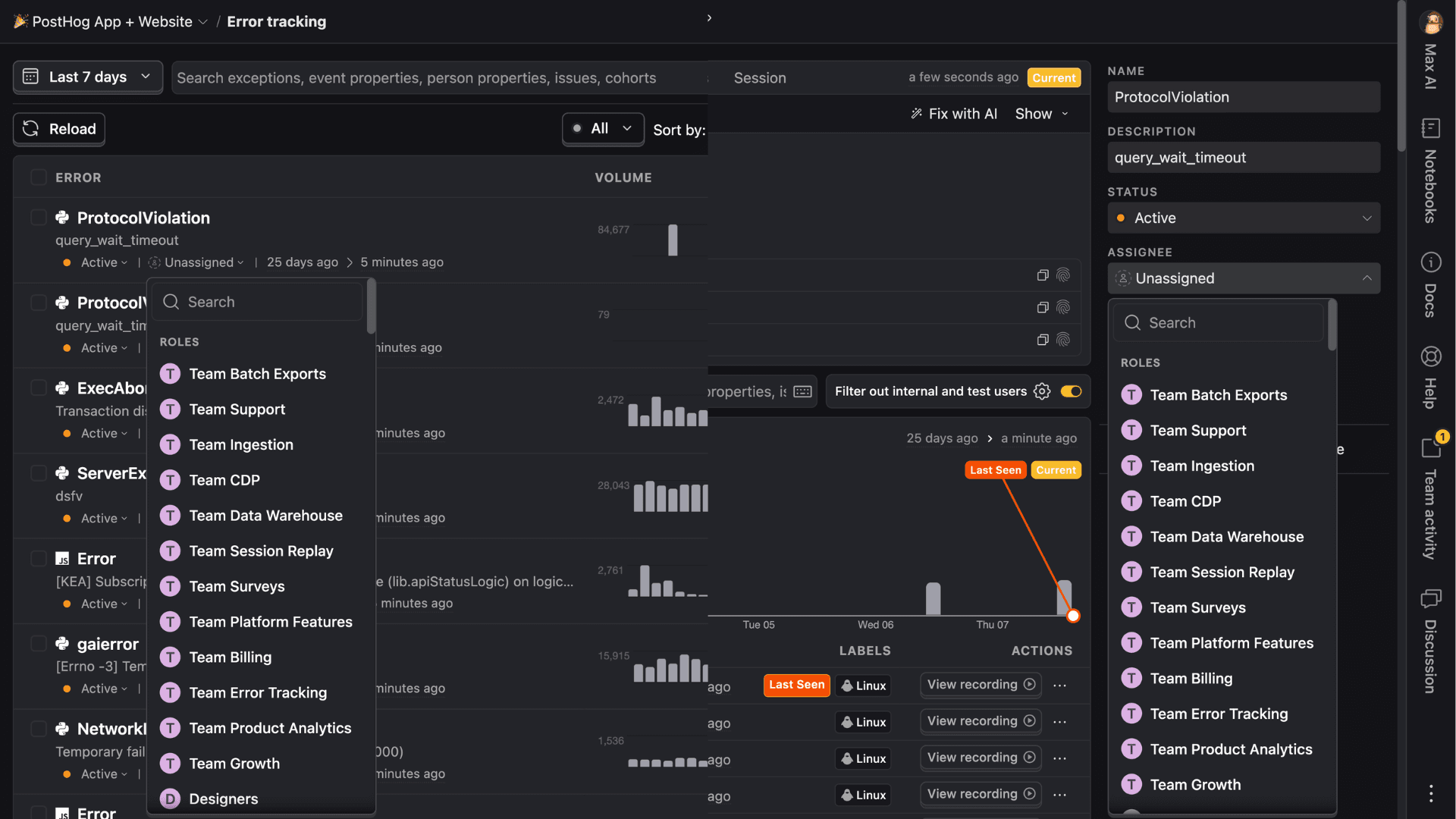 Error tracking assignment UI
