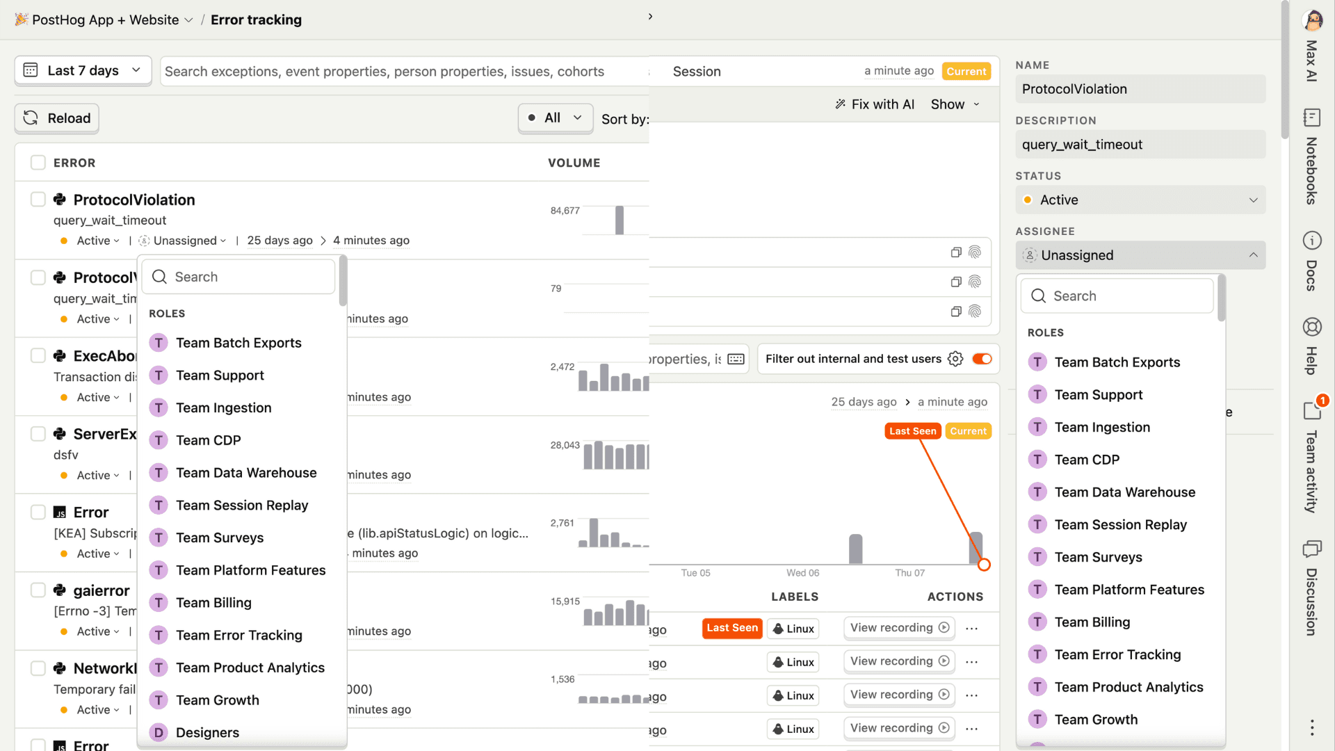 Error tracking assignment UI