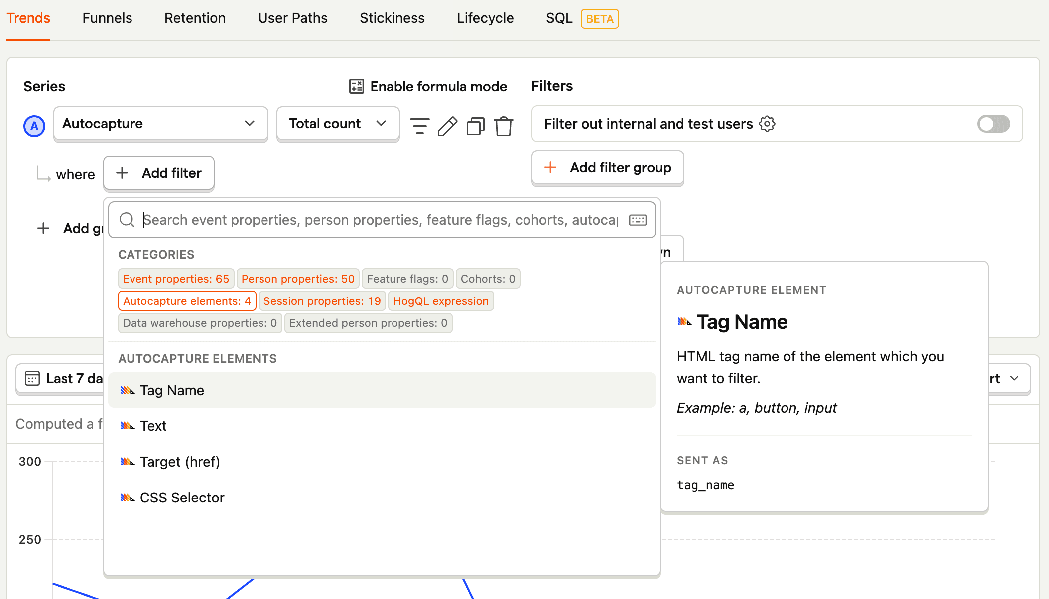 Trends using autocapture properties