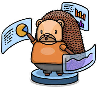 A hedgehog carrying dashboards and charts
