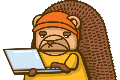A hedgehog working at a laptop