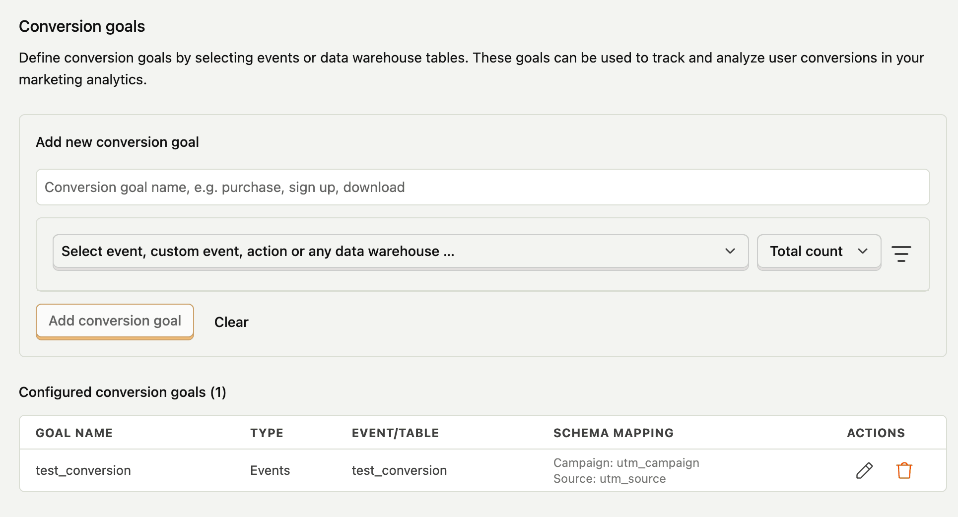 Conversion goals configuration