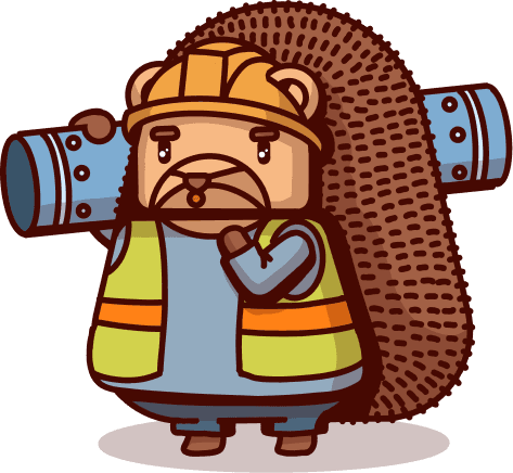 A hedgehog in a hard hat building a pipeline