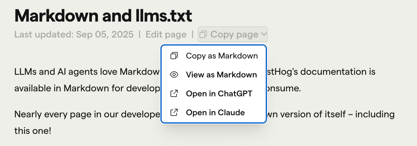 Copy page dropdown