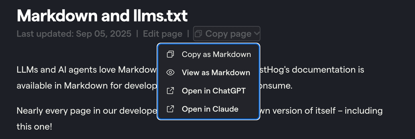 Copy page dropdown